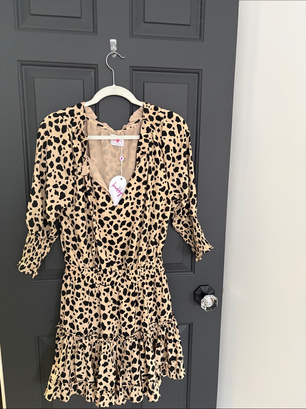 Buddy Love Tan & Black Leopard Print Ruffle Dress